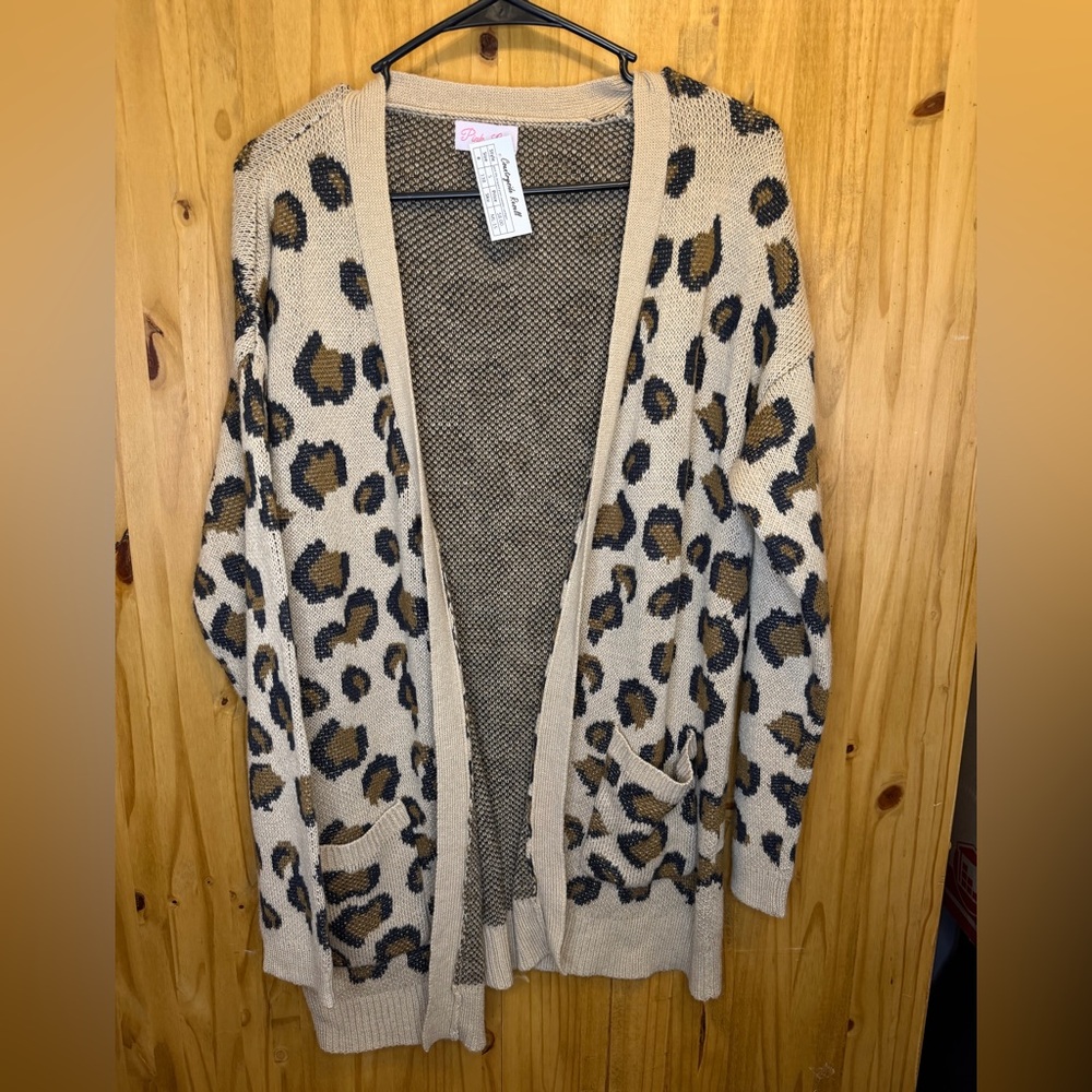 Pink Lily Beige Leopard Print Cardigan